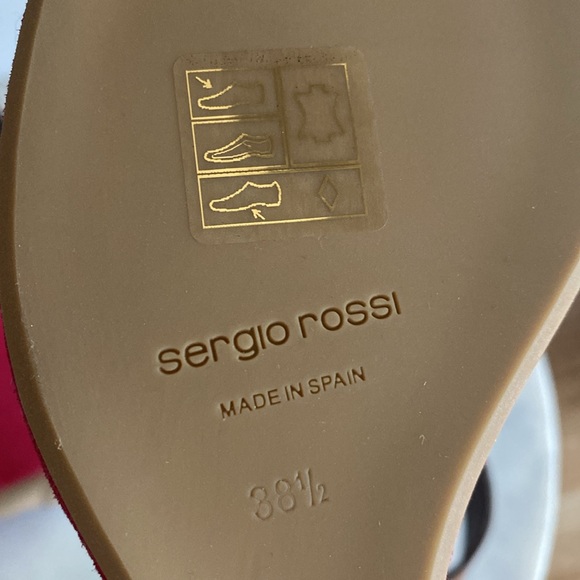 NEW SERGIO ROSSI Brown Leather & Berry Suede Platform Wedge Sandals Size 38 1/2 - Picture 9 of 17